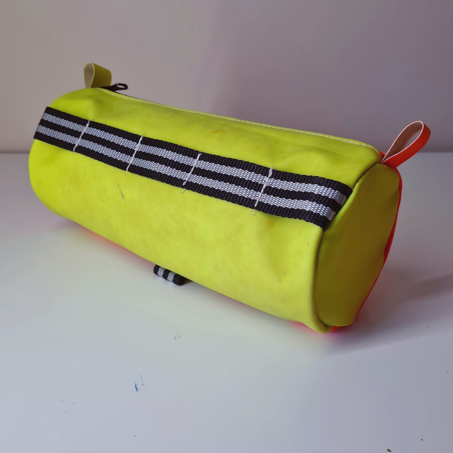 Bike Handlebar Bag - Upcycled Fluoro Orange and Yellow Twin Stripe