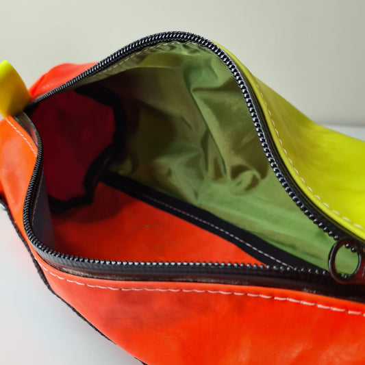 Bike Handlebar Bag - Upcycled Fluoro Orange and Yellow Twin Stripe